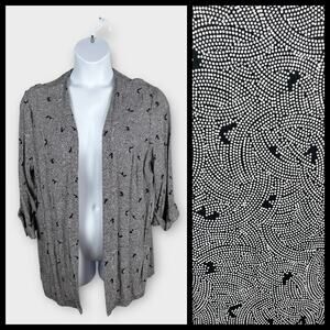Breli Originals Size 16 Black White Swirl Dot Open Cardigan Topper Blouse